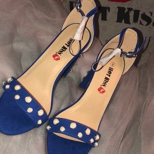 Royal Blue Pearl Studded Sandals